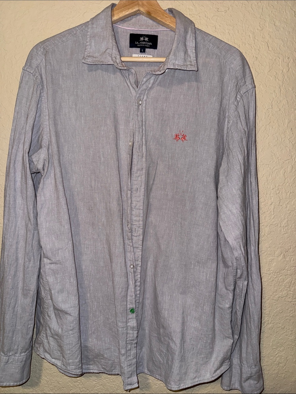 La Martina Light Blue Linen-Blend Casual Button-Down Shirt
